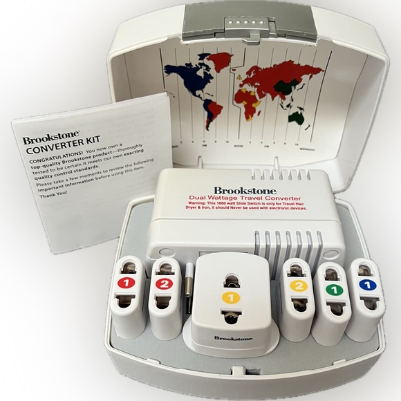 Brookstone Dual Wattage Converter Kit 50W/1800W Travel Voltage Adapter Plugs - Picture 2 of 11